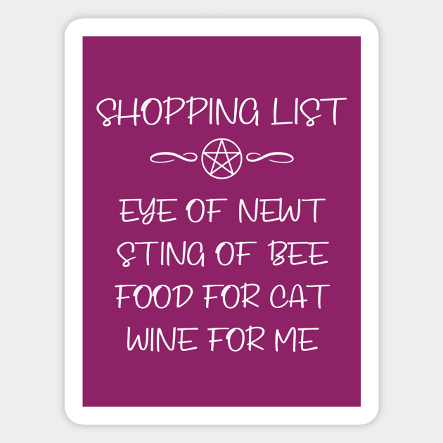 Cat Food and Wine Witch Shopping List Cheeky Witch® Magnet by Cheeky Witch